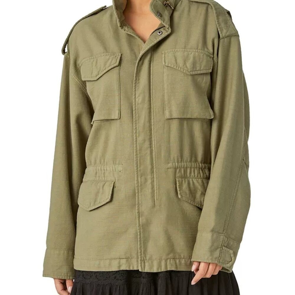 Vintage‎ 90's Y2K Olive Green Military Style Utility Jacket Chore Coat Linen XL